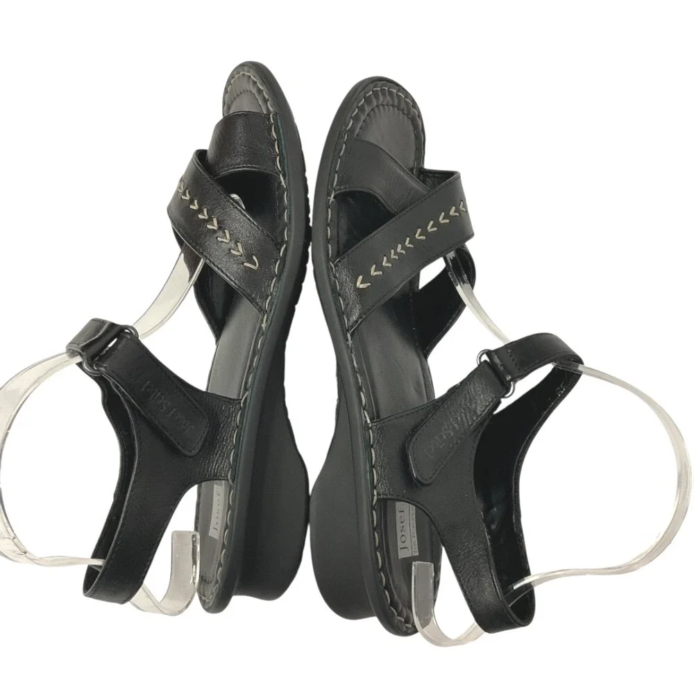 Josef Seibel Womens Leather Sandals Comfort Cross‎ Strap Black Shoes Size 10